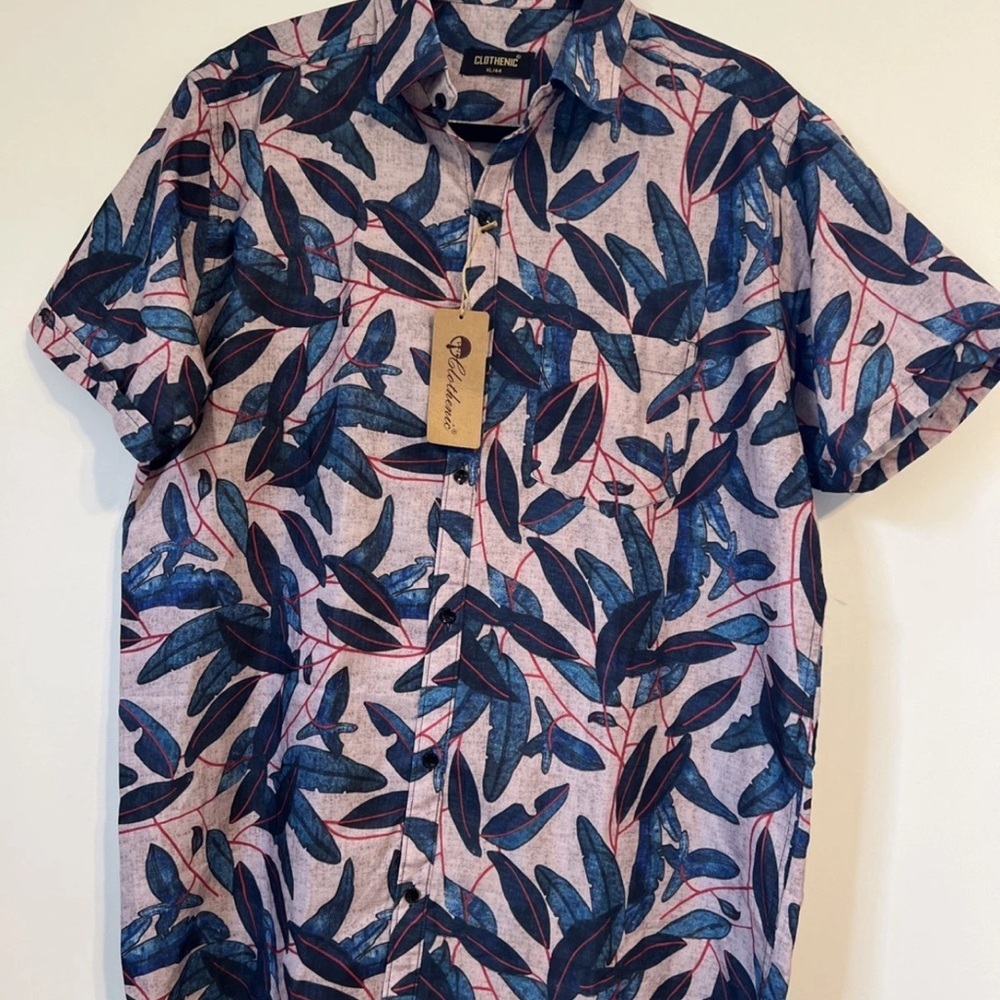 NEW W/ TAGS Clothenic Men’s Short Sleeve Button Up Blue Floral Size XL/44